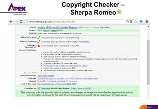 Copyright Checker –
Sherpa Romeo
 