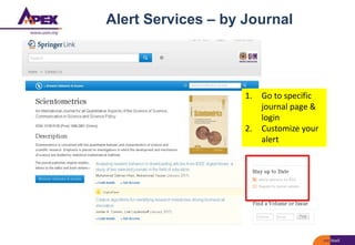 Alert Services – by Journal
1. Go to specific
journal page &
login
2. Customize your
alert
 