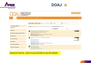 DOAJ
Based on the list , click on journal title to see the details
 