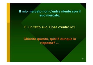Il mio mercato non c’entra niente con il
             suo mercato.


   E’ un fatto suo. Cosa c’entro io?


  Chiarito questo, qual’è dunque la
             risposta? …



                                           23
 