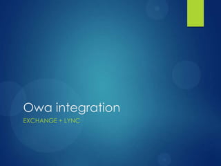 Owa integration
EXCHANGE + LYNC
 