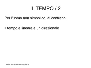 IL TEMPO / 2
Per l'uomo non simbolico, al contrario:

il tempo è lineare e unidirezionale




Martino Sacchi /www.ariannascuola.eu
 