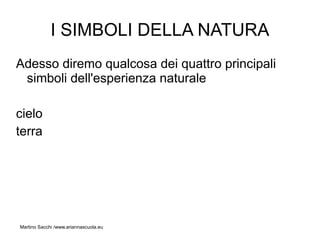 I SIMBOLI DELLA NATURA
Adesso diremo qualcosa dei quattro principali
 simboli dell'esperienza naturale

cielo
terra




Martino Sacchi /www.ariannascuola.eu
 
