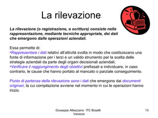 Giuseppe Albezzano ITC Boselli
Varazze
13
La rilevazione
La rilevazione (o registrazione, o scrittura) consiste nella
rapp...