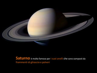 Saturno è molto famoso per i suoi anelli che sono composti da
frammenti di ghiaccio e polveri
 