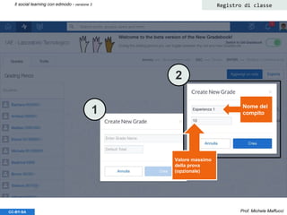 Prof. Michele MaffucciCC-BY-SA
Il social learning con edmodo - versione 3 Registro di classe
Nome del
compito
Valore massimo
della prova
(opzionale)
1
2
 