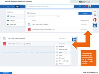 Prof. Michele MaffucciCC-BY-SA
Il social learning con edmodo - versione 3 Biblioteca
Posizionare il
puntatore del
mouse sul file
che si intende
spostare nella
cartella
 