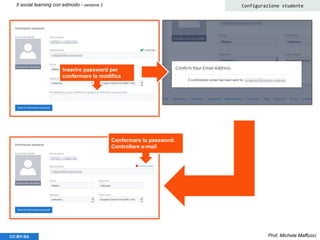 Prof. Michele MaffucciCC-BY-SA
Il social learning con edmodo - versione 3 Configurazione studente
Inserire password per
confermare la modifica
Confermare la password.
Controllare e-mail
 