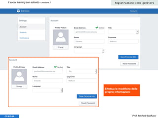 Prof. Michele MaffucciCC-BY-SA
Il social learning con edmodo - versione 3 Registrazione come genitore
Effettua le modifiche delle
proprie informazioni
 