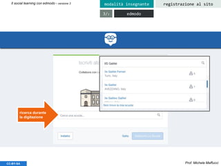 Prof. Michele MaffucciCC-BY-SA
Il social learning con edmodo - versione 3 registrazione al sitomodalità insegnante
edmodo3/3
ricerca durante
la digitazione
 
