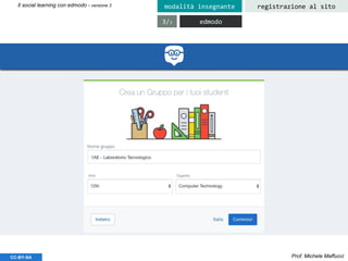 Prof. Michele MaffucciCC-BY-SA
Il social learning con edmodo - versione 3 registrazione al sitomodalità insegnante
edmodo3/3
 