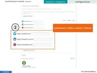 Prof. Michele MaffucciCC-BY-SA
Il social learning con edmodo - versione 3 configurazionemodalità insegnante
collegamenti a Twitter, Linkedin, Pinterest2
 