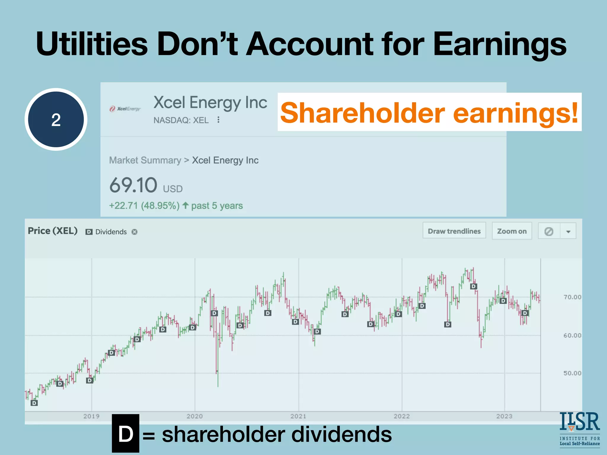 Utilities Don’t Account for Earnings
Shareholder earnings!
D = shareholder dividends
2
 
