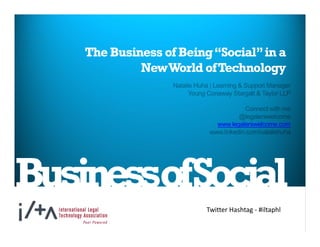 The Business of Being “Social” in a
             New World of Technology



                            www.legalerswelcome.com




BusinessofSocial
                I#       Twitter Hashtag ‐ #iltaphl
 