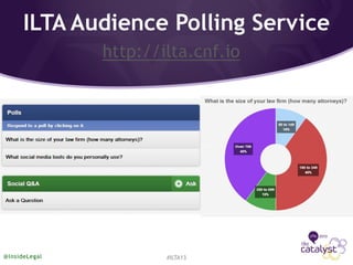 ILTA Audience Polling Service
http://ilta.cnf.io
#ILTA13@InsideLegal
 