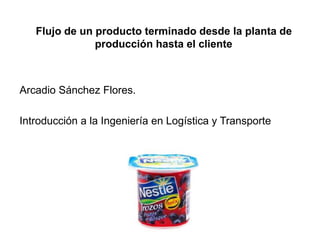Flujo de un producto terminado desde la planta de
producción hasta el cliente
Arcadio Sánchez Flores.
Introducción a la Ingeniería en Logística y Transporte
 