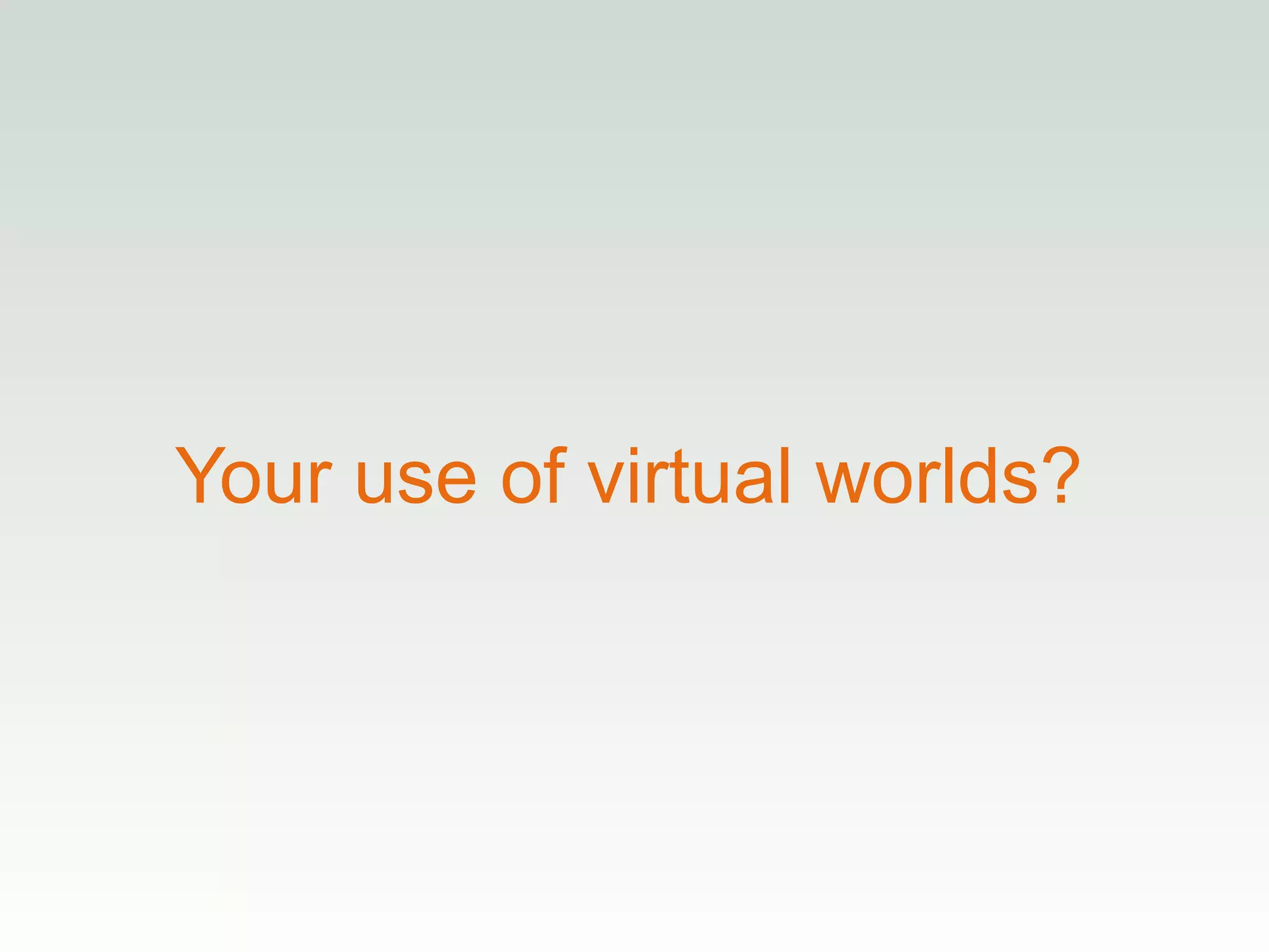 Your use of virtual worlds? 