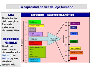 La capacidad de ver del ojo humano

      LUZ                                    ESPECTRO         ELECTROMAGNÉTICO
Manifes...