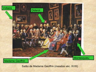 Voltaire
                    Diderot




                                                     Montesquieu
 Madame Geoffrin
             Salão de Madame Geoffrin (meados séc. XVIII)
 