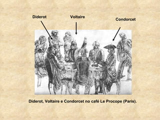 Diderot            Voltaire
                                             Condorcet




Diderot, Voltaire e Condorcet no café Le Procope (Paris).
 