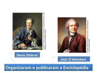 Organizaram e publicaram a Enciclopédia
Denis Diderot
Jean D’Alembert
HISTÓRIA, 8º Ano do Ensino Fundamental
O Iluminismo
Imagem:
Retrato
de
Denis
Diderot/
Louis
Michel
Vanloo,
1767/
Musée
du
Louvre/
Public
Domain
Imagem:
Maurice
Quentin
de
La
Tour,
1753/
Musée
du
Louvre/
Public
Domain
 