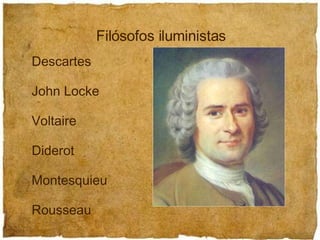Descartes John Locke Voltaire Diderot Montesquieu Rousseau Filósofos iluministas 