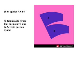 ¿Son iguales A y B? Si desplazas la figura B al mismo nivel que la A, verás que son iguales 