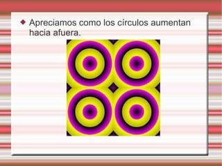  Apreciamos como los círculos aumentan
hacia afuera.
 