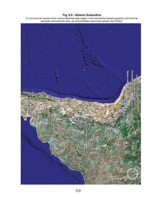 Fig. 6.9 - Abismo Subandino
É uma zona de impacto entre rochas diferentes pela origem, e de movimentos opostos gerando uma linha de
            absorção sismicamente ativa. As profundidades neste local passam dos 9.000m.




                                             224
 