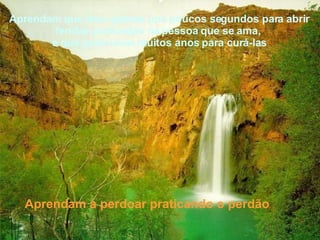 Aprendam que leva apenas uns poucos segundos para abrir feridas profundas na pessoa que se ama,  e que pode levar muitos anos para curá-las Aprendam a perdoar praticando o perdão 