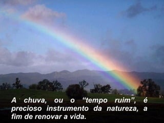 A chuva, ou o “tempo ruim”, é precioso instrumento da natureza, a fim de renovar a vida. 