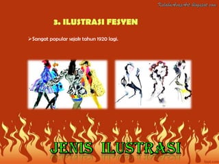 3. ILUSTRASI FESYEN
Sangat popular sejak tahun 1920 lagi.
 