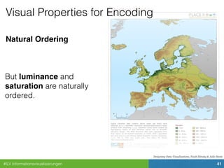 #ILV Informationsvisualisierungen 41
Designing Data Visualizations, Noah Iliinsky & Julie Steele
Natural Ordering
Visual Properties for Encoding
But luminance and
saturation are naturally
ordered.
 