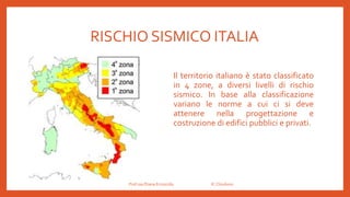 RISCHIO SISMICO ITALIA
Prof.ssa Eliana Ermocida IC Chiuduno
Il territorio italiano è stato classificato
in 4 zone, a diversi livelli di rischio
sismico. In base alla classificazione
variano le norme a cui ci si deve
attenere nella progettazione e
costruzione di edifici pubblici e privati.
 