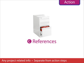 Action




                     c References


Any project related info • Separate from action steps
 