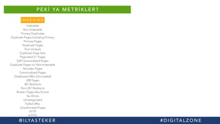P E K İ YA M E T R İ K L E R ?
I N D E X I N G
C O N T E N T
Indexable
Non-Indexable
Primary Duplicates
Duplicate Pages In...