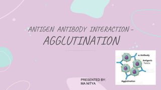 ANTIGEN ANTIBODY INTERACTION –
AGGLUTINATION
PRESENTED BY:
MA NITYA
 