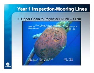 Year 1 Inspection-Mooring Lines
       Inspection-Mooring

• Upper Chain to Polyester H-Link – 117m
 