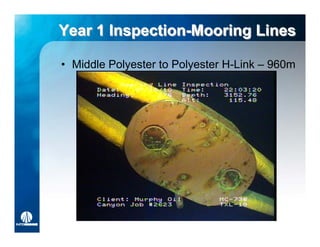 Year 1 Inspection-Mooring Lines
       Inspection-Mooring

• Middle Polyester to Polyester H-Link – 960m
 