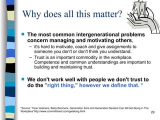 Why does all this matter? <ul><li>The most common intergenerational problems concern managing and motivating others ,  </l...