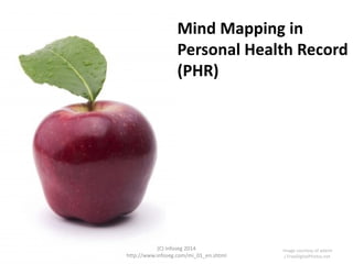 Mind Mapping in
Personal Health Record
(PHR)

(C) Infoseg 2014
http://www.infoseg.com/mi_01_en.shtml

Image courtesy of adamr
/ FreeDigitalPhotos.net

 