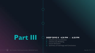 May 2021
81
DEEP DIVE II 4:30 PM - 6:30 PM
Next-Generation Closed-Loop Automation | IEEE IM 2021 Tutorial
A. Closed Loop Coordination
B. Closed Loop Modeling
C. Future Directions
D. Summary of Learnings and Conclusions
Part III
 