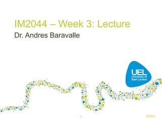 IM2044 – Week 3: Lecture
Dr. Andres Baravalle

1

©2011

 