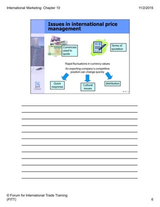 ______________________________________
______________________________________
______________________________________
______________________________________
______________________________________
______________________________________
______________________________________
______________________________________
______________________________________
______________________________________
______________________________________
______________________________________
6
11/2/2015
© Forum for International Trade Training
(FITT)
International Marketing: Chapter 10
 