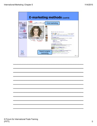 ______________________________________
______________________________________
______________________________________
______________________________________
______________________________________
______________________________________
______________________________________
______________________________________
______________________________________
______________________________________
______________________________________
______________________________________
5
11/4/2015
© Forum for International Trade Training
(FITT)
International Marketing: Chapter 5
 