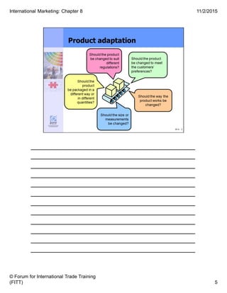 ______________________________________
______________________________________
______________________________________
______________________________________
______________________________________
______________________________________
______________________________________
______________________________________
______________________________________
______________________________________
______________________________________
______________________________________
5
11/2/2015
© Forum for International Trade Training
(FITT)
International Marketing: Chapter 8
 