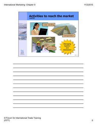 ______________________________________
______________________________________
______________________________________
______________________________________
______________________________________
______________________________________
______________________________________
______________________________________
______________________________________
______________________________________
______________________________________
______________________________________
5
11/2/2015
© Forum for International Trade Training
(FITT)
International Marketing: Chapter 9
 