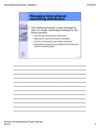 ______________________________________
______________________________________
______________________________________
______________________________________
______________________________________
______________________________________
______________________________________
______________________________________
______________________________________
______________________________________
______________________________________
______________________________________
7
11/2/2015
© Forum for International Trade Training
(FITT)
International Marketing: Chapter 9
 