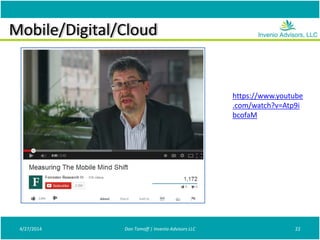 Mobile/Digital/Cloud
4/27/2014 Don Tomoff | Invenio Advisors LLC 22
https://www.youtube
.com/watch?v=Atp9i
bcofaM
 