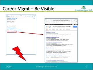 Career Mgmt – Be Visible
4/27/2014 Don Tomoff | Invenio Advisors LLC 57
 